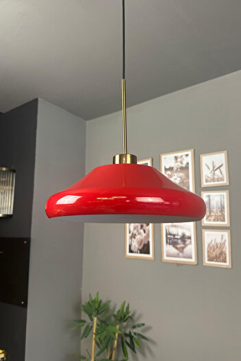 Bamyum Solitra Kırmızı İnce Eskitme Başlık Tekli Avize Sarkıt Ofis Showroom Salon Mutfak Avizeleri