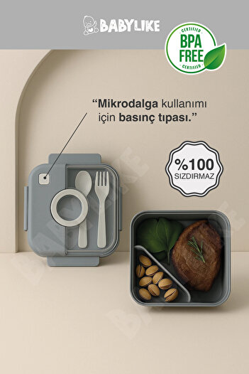 Babylike 100% Leakproof Compartmented Lunch Box & Nutrition Container – Microwave Compatible, Includes Spoon & Fork
