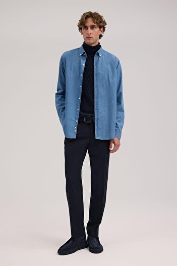 Jakamen Navy Blue Comfort Fit 100% Cotton Denim Shirt