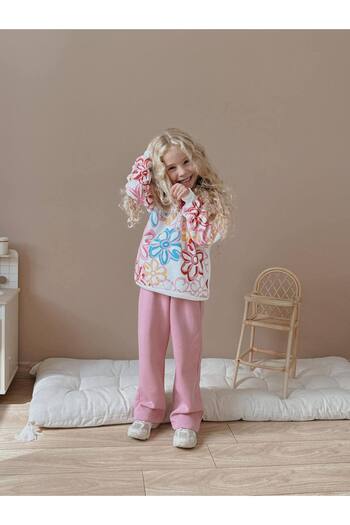 Jolly Kids Girl's Floral Detailed Sweatshirt Winter Set