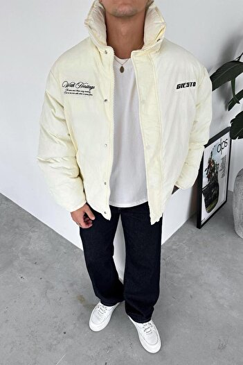 HAFKAGİYİM Ecru Premium Embroidered Puffer Coat