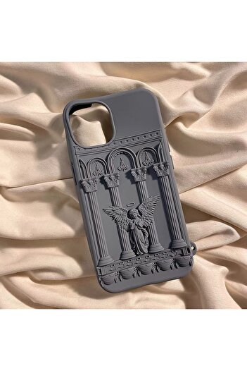 EDELFU iPhone 16 Pro - Angel Gray Roman Column Pattern Embossed Soft Silicone Case
