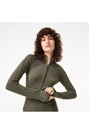 Lacoste Women's Slim Fit Long Sleeve Half Zipper Khaki Dress