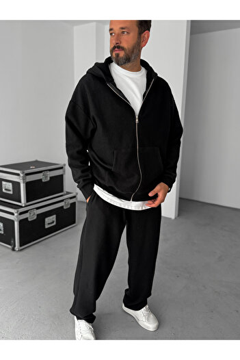 BYBASICMAN Siyah Jakarlı Kapüşonlu Sweatshirt HM-0013