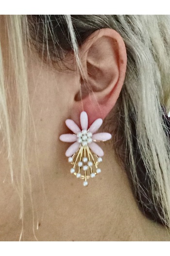mos&more Pink Flower Pearl Lightweight Women's Earrings