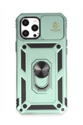 Massemr iPhone 12 Pro Max Premium Silicone Shock-Absorbing Stand Shock Protection Case with Tank Lens Ring