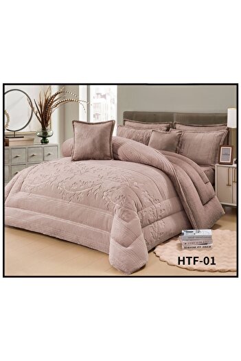 Roshen 6-piece winter double bed sheet set, soft velvet filling with plain fur, double-sided, velvet material, quilt size 250*230
