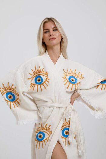Befera Design Muslin Kimono 100% Cotton Eye Printed Patterned Bathrobe Kaftan Dressing Gown