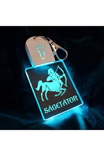 T&M Personalizare Keychain with LED Acrylic - Sagittarius Zodiac-v2, Horoscope with Battery, Multicolor