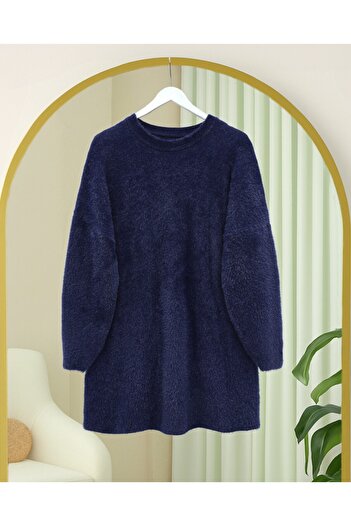 Modamorfo Bearded Long Loose Knitwear Tunic - Navy