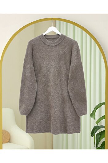 Modamorfo Bearded Long Loose Knitwear Tunic - Earth
