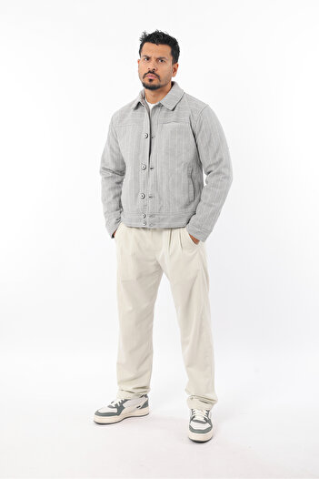 Rodrigo Men's Seasonal Bomber Jacket Quilted Inside Buttoned Striped Coat