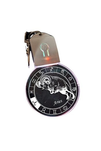 T&M Personalizare Keychain with LED from acrylic - Aries Zodiac round - horoscope with battery, multicolor