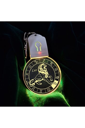 T&M Personalizare LED Keychain made of acrylic - Leo Zodiac Round Horoscope with Battery, Multicolor