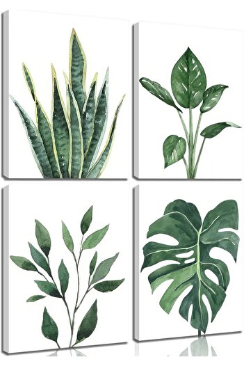 Emoda home Trove ALAYRA Wall Art Canvas Set of 4 – Tropical Plant Prints Framed, Ready to Hang Bathroom Décor, Stu