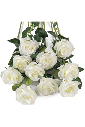 ALAYRA International 10 pieces of Alayra artificial silk roses with long stems, DIY bouquet, wedding centerpiece, home de