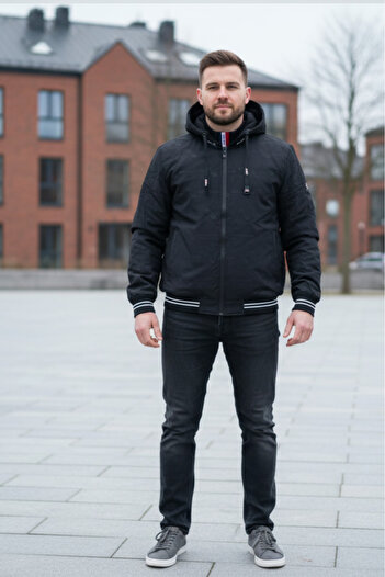 embody Men's jacket, large size, waterproof, with detachable hood, pockets, with zip, black 7992-1