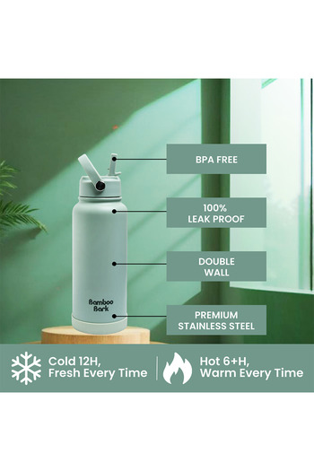Bamboo Bark 1000 ML Insulated Water Bottle with Sipper Lid – Stainless Steel Double Wall Vacuum Flask