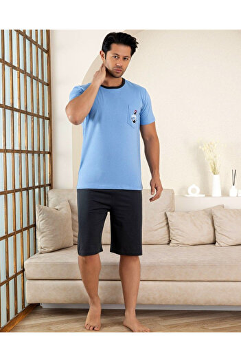Star Fashion Pijama barbati Capri, 100% bumbac, tricou si pantaloni trei sferturi