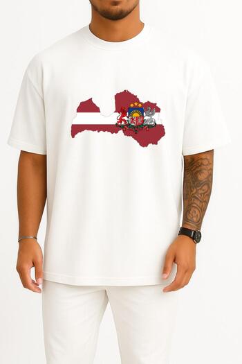Bahriyeli Collection Oversize Latvia Map - Unisex T-Shirt with Lithuania Map Chest Design