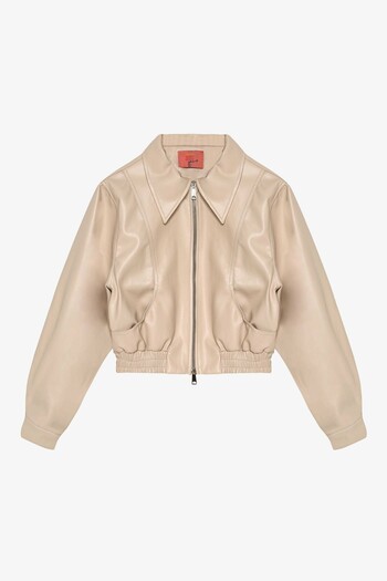 Quzu Women's Leather Jacket with Stone Pocket Detail 26Kckt01017-Stone
