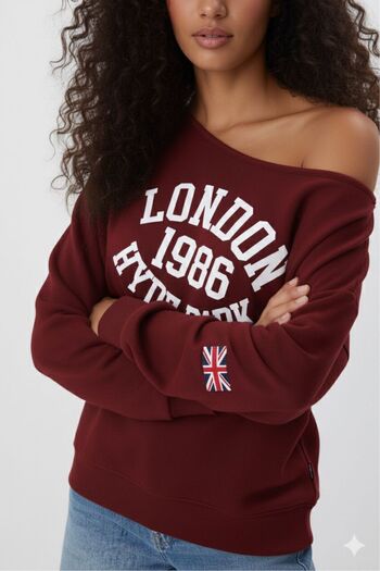 Machetta Women's London Printed One Shoulder Boat Neck New Season Oversize Sweatshirt