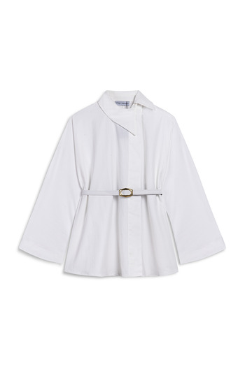 praye Asymmetrical Collar Belted Shirt White