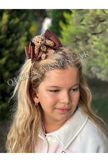 QUEEN AKSESUAR Luxury Custom Design Rhinestone Birthday Crown Special Day Crown with Plush Teddy Bear Bear Satin Brown Bow