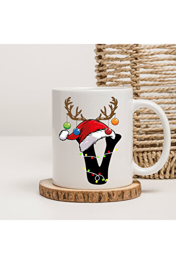 Er-Se Tasarım Special Design V Letter Mug Cup Per Year, Gift for a Friend, New Year's Gift, Lettered Mug Cup