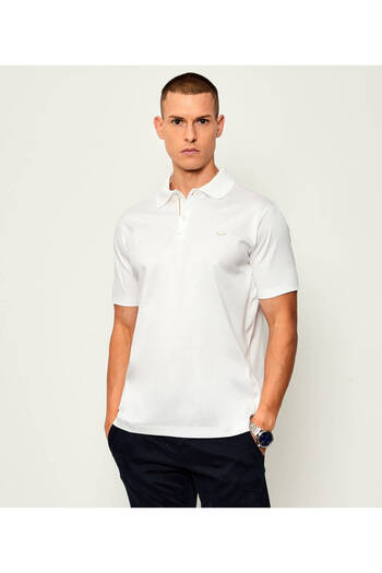 PAUL&SHARK Men's Short Sleeve Polo Neck Button Closure White-Gold Polo Neck T-Shirt 15311726-46E