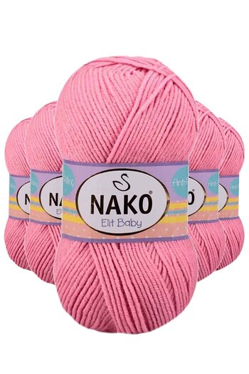 NAKO 5 Pieces Elite Baby Hand Knitting Yarn Non-Pilling Baby Wool Pink 6837