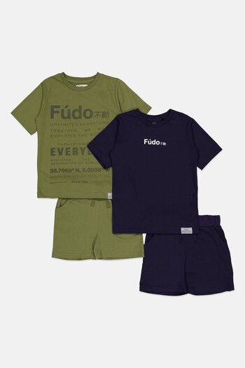 Fudo Kids Boy 4 Pieces Brand Logo T-shirts And Shorts Set, Multicolor