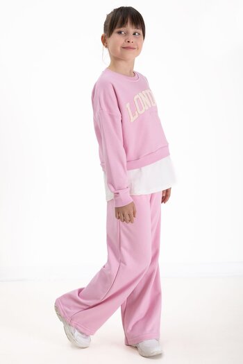 Cansın Mini Σετ φαρδιά φόρμα για κορίτσια Dusty Pink London με κεντημένο γράμμα 22726