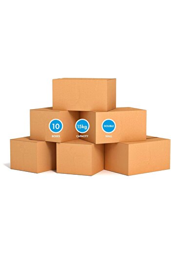 MARKQ [10 Pack] Small Double Wall Corrugated Boxes, 15KG Capacity, 41x33x33cm, 5 Ply, Brown Carton