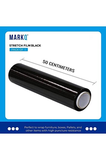 MARKQ [1 Roll] Black Stretch Film Wrap – 500mm Heavy Duty Shrink Wrap for Pallet, Packing & Cling Wrap