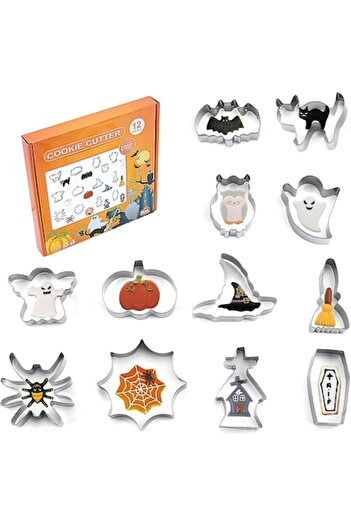 DELPI Set of 8 cookie and biscuit molds, Halloween, 12 pieces, Stainless steel, Silver