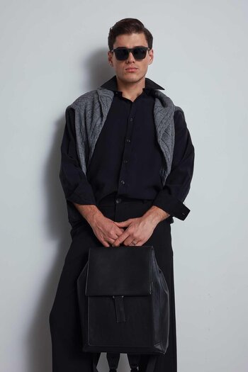 ablukaonline Men's Oversize Long Sleeve Basic Shirt Black