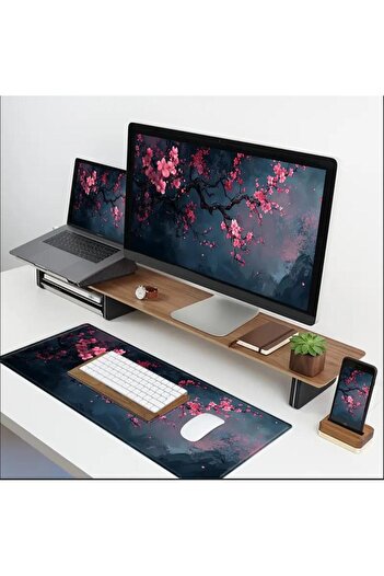sgeteknoloji 90X40 cm Cherry Blossom Themed Anti-Slip Base Speed Surface Gaming Mouse Pad