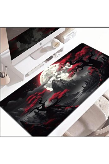 sgeteknoloji 90X40 cm Dark Red Moon Themed Anti-Slip Base Speed Surface Gamer Mouse Pad Gaming