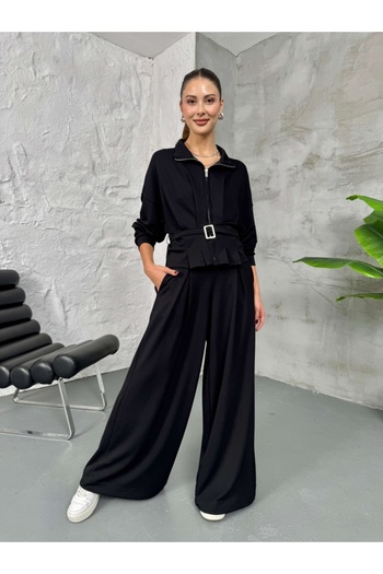Elif Özbey Butik Black Belted Modal Suit