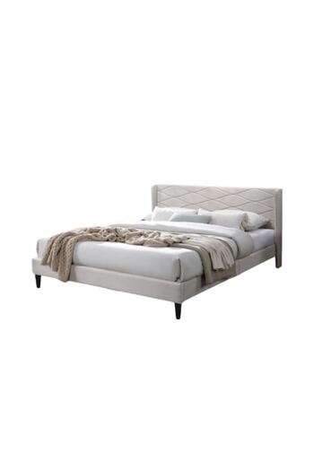 OEM Upholstered Bed Maya, 140x200, Wooden Frame, Fixed Bed Base, Beige Color