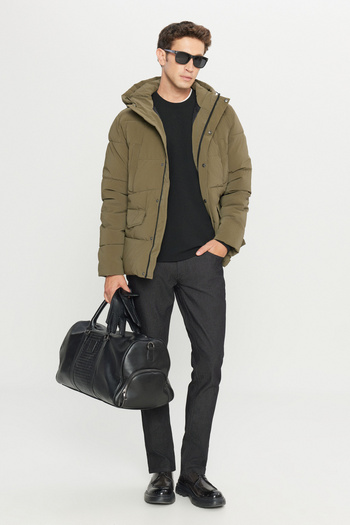 AC&Co / Altınyıldız Classics Men's Khaki Standard Fit Regular Cut Stand Collar Hooded Coat with Pocket