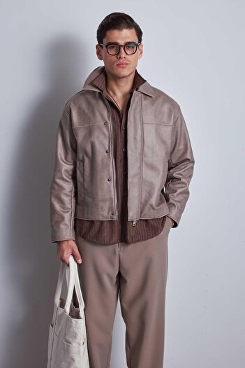 ablukaonline Men's Oversize Suede Look Jacket Beige