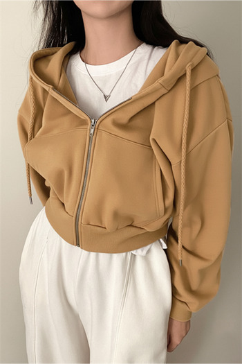 Karakedi Beige Crop Top Thick Fabric Hooded Unisex Cardigan