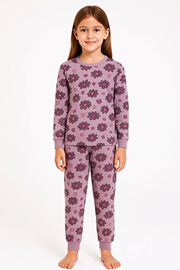 ZUZUNGA Purple Flower Patterned Girls' Pajama Set