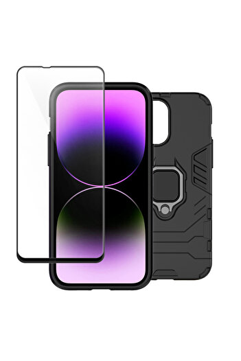 Optim Solution Armor Ring Case and 5D Glass Film Set for Samsung Galaxy A01 Core / M01 Core Black