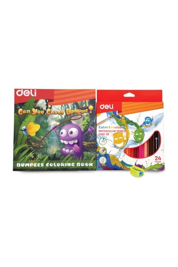 Deli Color Pencil Set 24 Colors with Sharpener & Coloring Book – 17.5cm Premium Pencils