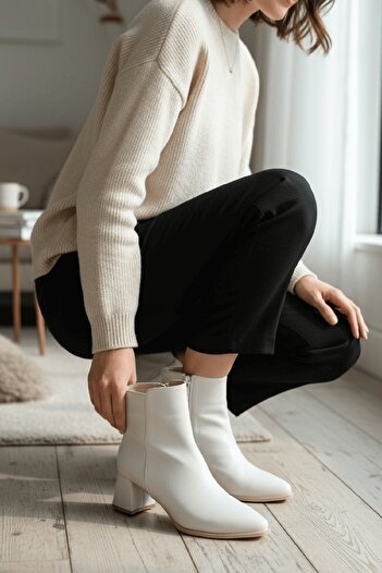 DİVOLYA Timma Beige Skin (5 cm Heeled) Daily Use Women's Boots