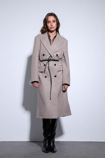 Antioch Stone Belted Double-Breasted Women's Coat