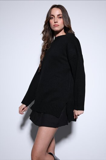 Antioch Black Slit Detailed Women's Sweater